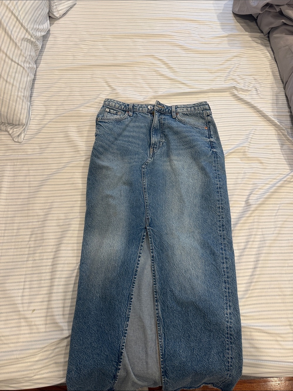 H&M Blue Denim Maxi Skirt with Front Slit